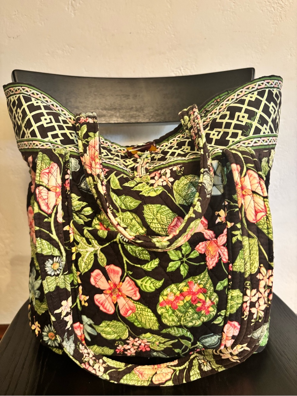 Vera Bradley retired Botanica large toggle tote black pink green floral